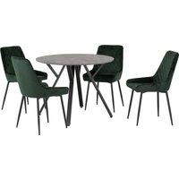 Seconique Athens Round & Avery Dining Set - Concrete/Emerald Green Velvet