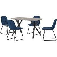 Athens Concrete Effect Rectangular Dining Set with Blue Velvet Chairs