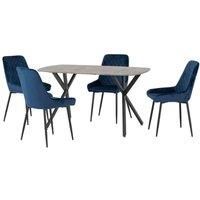 Athens Dining Set Concrete Effect with Blue Velvet Chairs