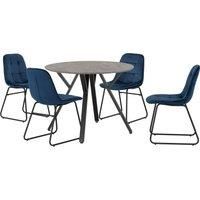 Seconique Dining Set, Engineered Wood, Concrete Effect/Black/Sapphire Blue Velvet, Diameter 1000mm x 1000mm x H 765mm