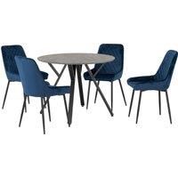 Seconique Athens Round & Avery Dining Set - Concrete Sapphire Blue Velvet
