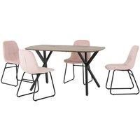 Seconique Dining Set, Engineered Wood, Medium Oak Effect/Black/Baby Pink Velvet, W 1400mm x D 800mm x H 750mm