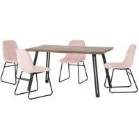 Quebec Wave Edge Dining Set with 4 Pink Velvet Chairs Medium Oak Effect Table