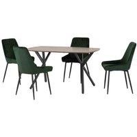 Seconique Dining Set, Medium Oak Effect/Black/Emerald Green Velvet, W 1400mm x D 800mm x H 750mm