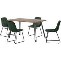 Seconique Quebec Straight Edge Dining Set, Engineered Wood, Medium Oak Effect/Black/Emerald Green Velvet, W 1400mm x D 800mm x H 760mm