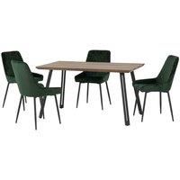 Seconique Quebec Straight & Avery Dining Set - Medium Oak Effect/Emerald Green Velvet