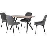 Seconique Athens Rect & Avery Dining Set - Medium Oak Effect/Grey Velvet