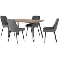 Seconique Quebec Straight & Avery Dining Set - Medium Oak Effect Grey Velvet