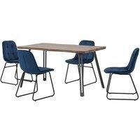 Seconique Quebec Wave & LUKas Dining Set - Medium Oak Effect/Sapphire Blue Velvet