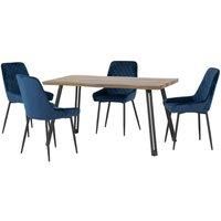 Seconique Quebec Wave & Avery Dining Set - Medium Oak Effect/Sapphire Blue Velvet