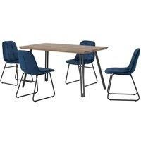Seconique Quebec Straight & LUKas Dining Set - Medium Oak Effect/Sapphire Blue Velvet