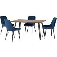 Seconique Quebec Straight & Avery Dining Set - Medium Oak Effect Sapphire Blue Velvet