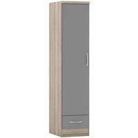 Seconique Nevada 1 Door 1 Drawer Wardrobe, Engineered Wood, Grey Gloss/Light Oak Effect Veneer, W 400mm x D 520mm x H 1820mm
