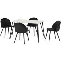 Seconique Marlow Dining Set with 4 Dining Chairs in White Marble/Black Velvet