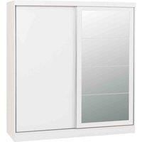 Seconique Nevada 2 Sliding Wardrobe in White Gloss, Composite Board Frame, Veneer, MDF, Metal Hanging Rail, Door Details, Back Panel Strip, Plastic FEET, Mirrored Glass