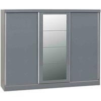 Seconique Nevada 3 Sliding Wardrobe in Grey Gloss, Composite Board Frame, Veneer, MDF, Metal Hanging Rail, Door Details, Back Panel Strip, Plastic FEET, Mirrored Glass, W 2425mm x D 620mm x H 1940mm