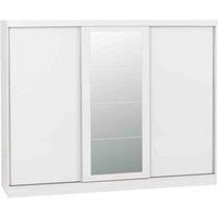 Seconique Nevada 3 Sliding Wardrobe in White Gloss, Composite Board Frame, Veneer, MDF, Metal Hanging Rail, Door Details, Back Panel Strip, Plastic FEET, Mirrored Glass, W 2425mm x D 620mm x H 1940mm