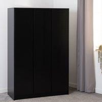 Seconique 3 Door Wardrobe, Engineered Wood, Black, W 1150mm x D 505mm x H 1800mm