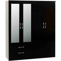 Nevada 4 Door 2 Drawer Mirrored Wardrobe in Black Gloss Finish Hanging Rail