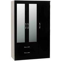 Seconique 3 Door 2 Drawer Mirrored Wardrobe, Black Gloss, W 1160mm x D 520mm x H 1825mm