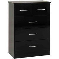Seconique 3+2 Drawer Chest, Engineered Wood, Black Gloss, W 810mm x D 460mm x H 1155mm