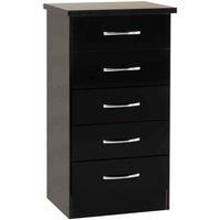 Nevada 5 Drawer Narrow Chest in Black Gloss Finish