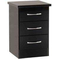 Seconique 3 Drawer Bedside, Engineered Wood, Black Gloss, W 400mm x D 400mm x H 610mm