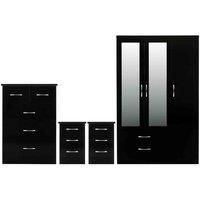 Seconique Nevada 3 Door 2 Drawer Wardrobe Bedroom Set - Black Gloss