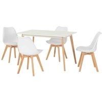 Bendal Dining Set 4 Chairs in White and Beech with White PU Leather