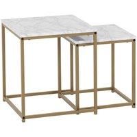 Seconique Dallas Nest of 2 Tables in Marble/Gold Effect, Metal, W 450mm x D 450mm x H 500mm