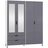 Seconique Madrid 4 Door 2 Drawer Wardrobe - Grey/White Gloss
