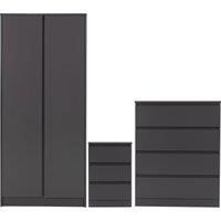 Malvern 3 Piece Bedroom Set Wardrobe Chest of Drawers Bedside Grey Finish