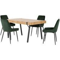 Seconique Treviso & Avery Dining Set - Light Oak Effect Emerald Green Velvet