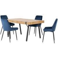 Seconique Treviso & Avery Dining Set - Light Oak Effect/Sapphire Blue Velvet