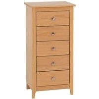 Oslo 5 Drawer Narrow Chest in Pine Finish with Metal Handles