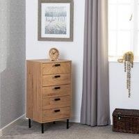 Leon 5 Drawer Narrow Chest Medium Oak Effect Metal Legs