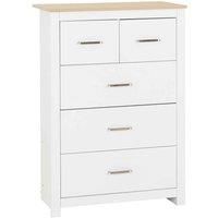 Portland 5 Drawer 3 and 2 Chest in White with Oak Effect Finish
