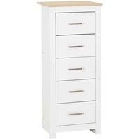 Seconique 5 Drawer Narrow Chest, Engineered Wood, White/Oak Effect, W 480mm x D 400mm x H 1140mm