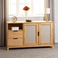 Seconique 2 Door 2 Drawer Sideboard, Engineered Wood, Distressed Wax Pine/Rattan Effect, W 1315mm x D 400mm x H 805mm