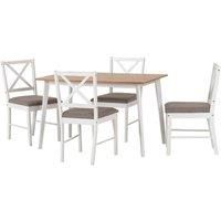 Balfour Dining Set Table and 4 Chairs in White and Oak Effect with Grey Fabric