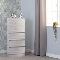 Seconique 5 Drawer Narrow Chest, Engineered Wood, Urban Snow, W 480mm x D 400mm x H 1140mm