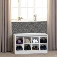 Seconique Shoe Bench, Engineered Wood, White/Steel Fabric, W 970mm x D 345mm x H 560mm