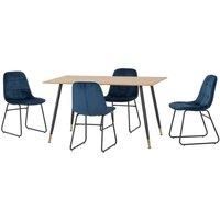 Hamilton Dining Set with 4 Lukas Chairs Medium Oak Effect Blue Velvet Chairs