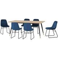 Seconique Hamilton Large Dining Set with Lukas Chairs in Medium Oak Effect/Black/Sapphire Blue Velvet