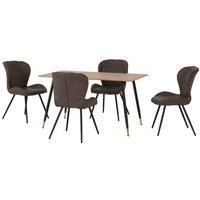 Seconique Hamilton Medium Dining Set with Quebec Chairs in Medium Oak Effect/Black/Brown Faux Leather