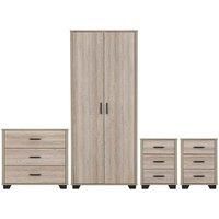 Oliver 2 Door Wardrobe Bedroom Set 4 Items  Light Oak Effect