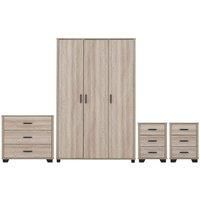 Oliver 3 Door Wardrobe Bedroom Set Light Oak Effect 4 Items