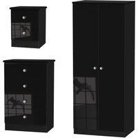 Tedesca Wardrobe, Chest of Drawers and Bedside Cabinet Set - Black