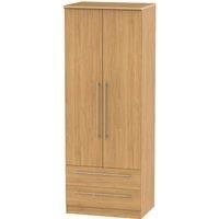 Edina Tall 2-Door Wardrobe with Drawers - Modern Oak