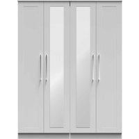 Welcome Furniture Ready Assembled York Tall 4 Door 2 Centre Mirrors Wardrobe In Grey Ash